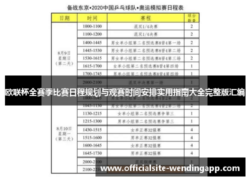 欧联杯全赛季比赛日程规划与观赛时间安排实用指南大全完整版汇编